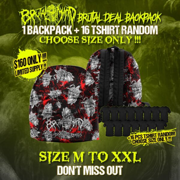 PACKAGE DEAL - 1 BACKPACK BRUTAL MIND + 16 PCS TSHIRT RANDOM